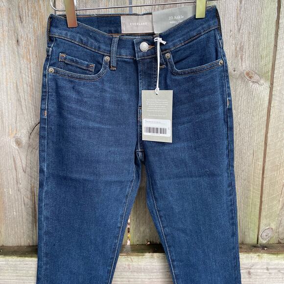 Everlane Jeans Ankle Mid-Rise Skinny Stretch Blue Denim Size 23 Sustainable NWT - Picture 3 of 9